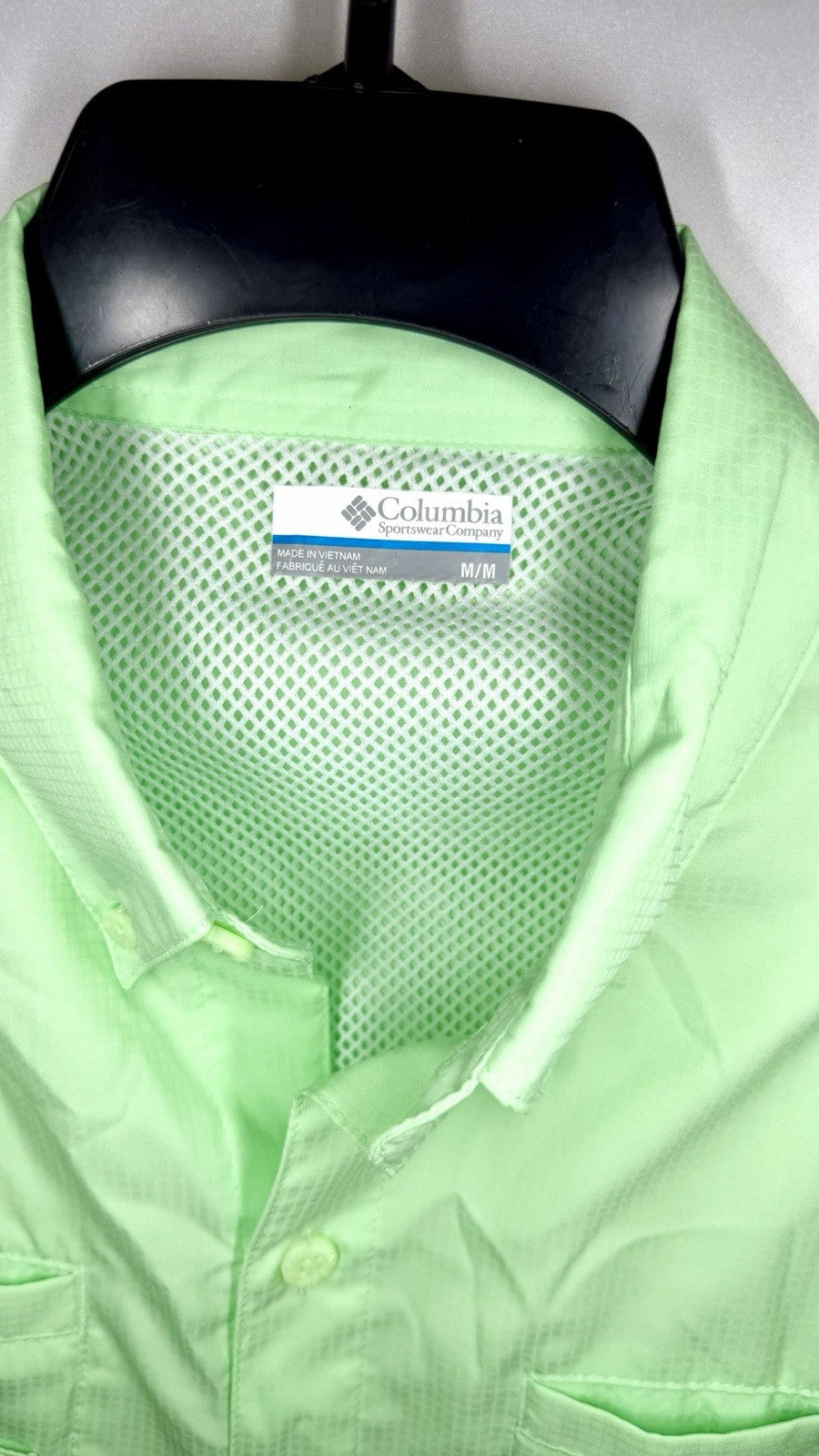 Columbia PFG Men's Vented Short Sleeve Button Down Shirt Medium Light Green