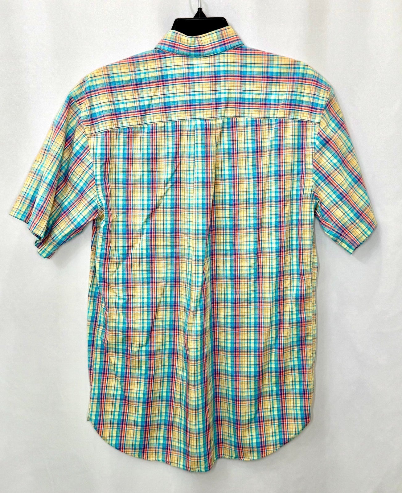 Alan Flusser Mens Small Short Sleeve Plaid Button Up Shirt Size S 100% Cotton