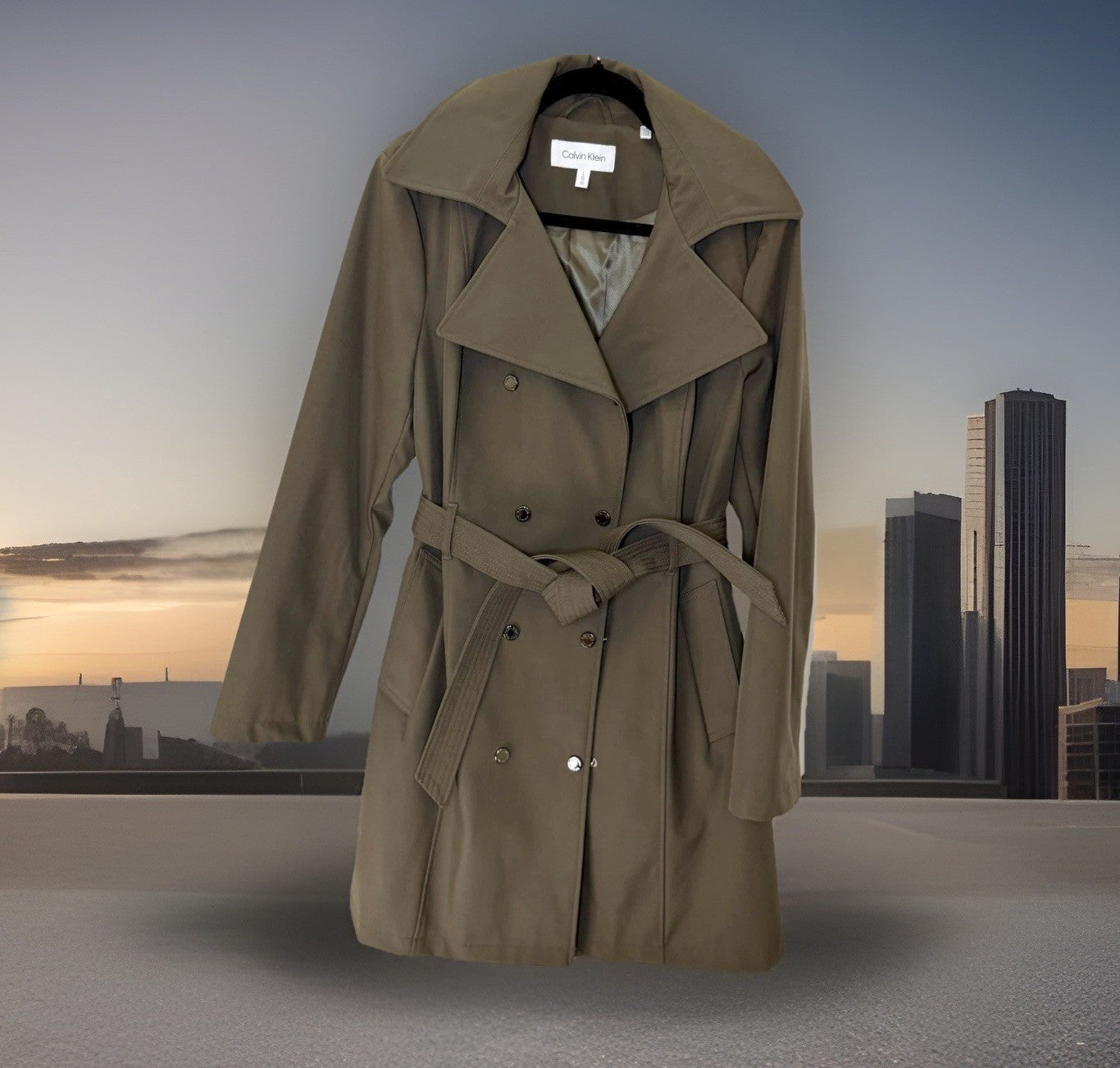 Calvin Klein Womens Trench Coat Removable Hood Size Large Color Twig (Worn Once)