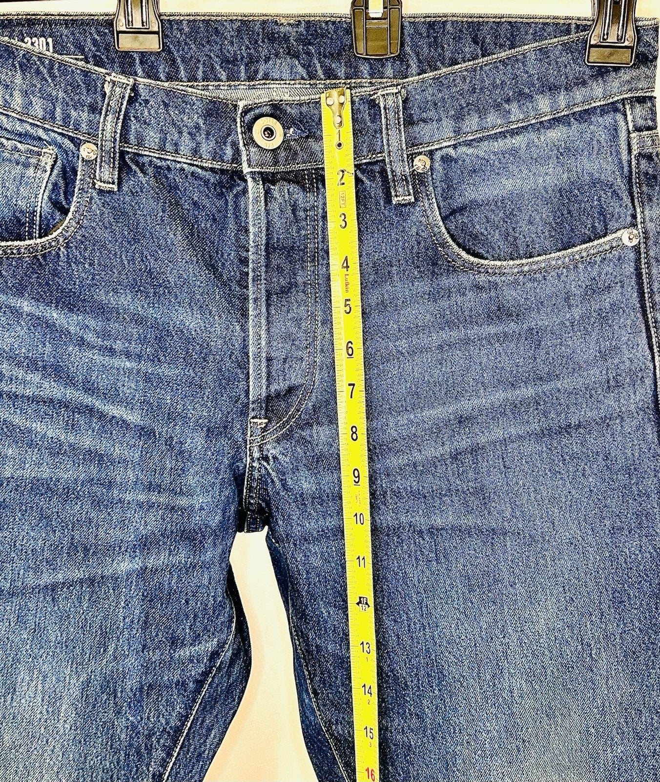 G-Star Raw Jeans Men’s 34x32 Blue Denim Slim 3301 Regular Tapered