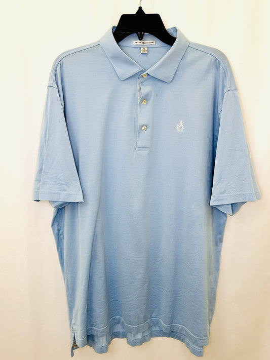 Peter Millar Polo Shirt Men L Blue Golf Logo Summer Comfort Short Sleeve Stretch