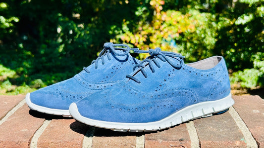 Cole Haan Zerogrand Wingtip Oxfords Blue Suede Women's Shoes Size 7.5 B EUC