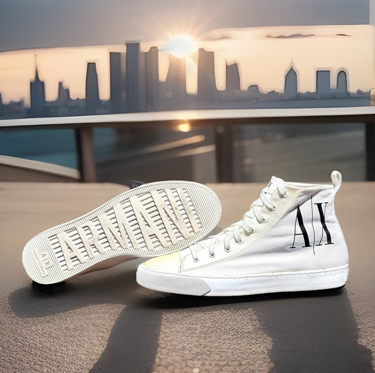 Armani Exchange Men's High Top Icon Logo Canvas Sneakers White Size 11 Excellent