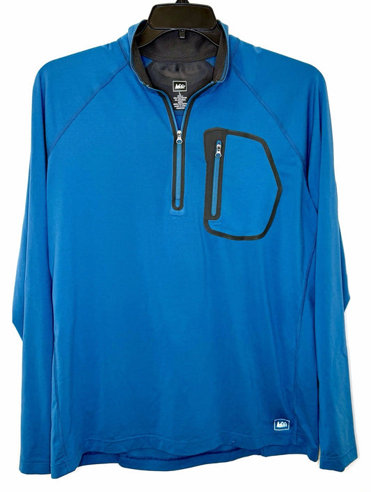 REI Portal Men’s Large Blue Pullover Half Zip Long Sleeve Hiking Outdoors Earbud