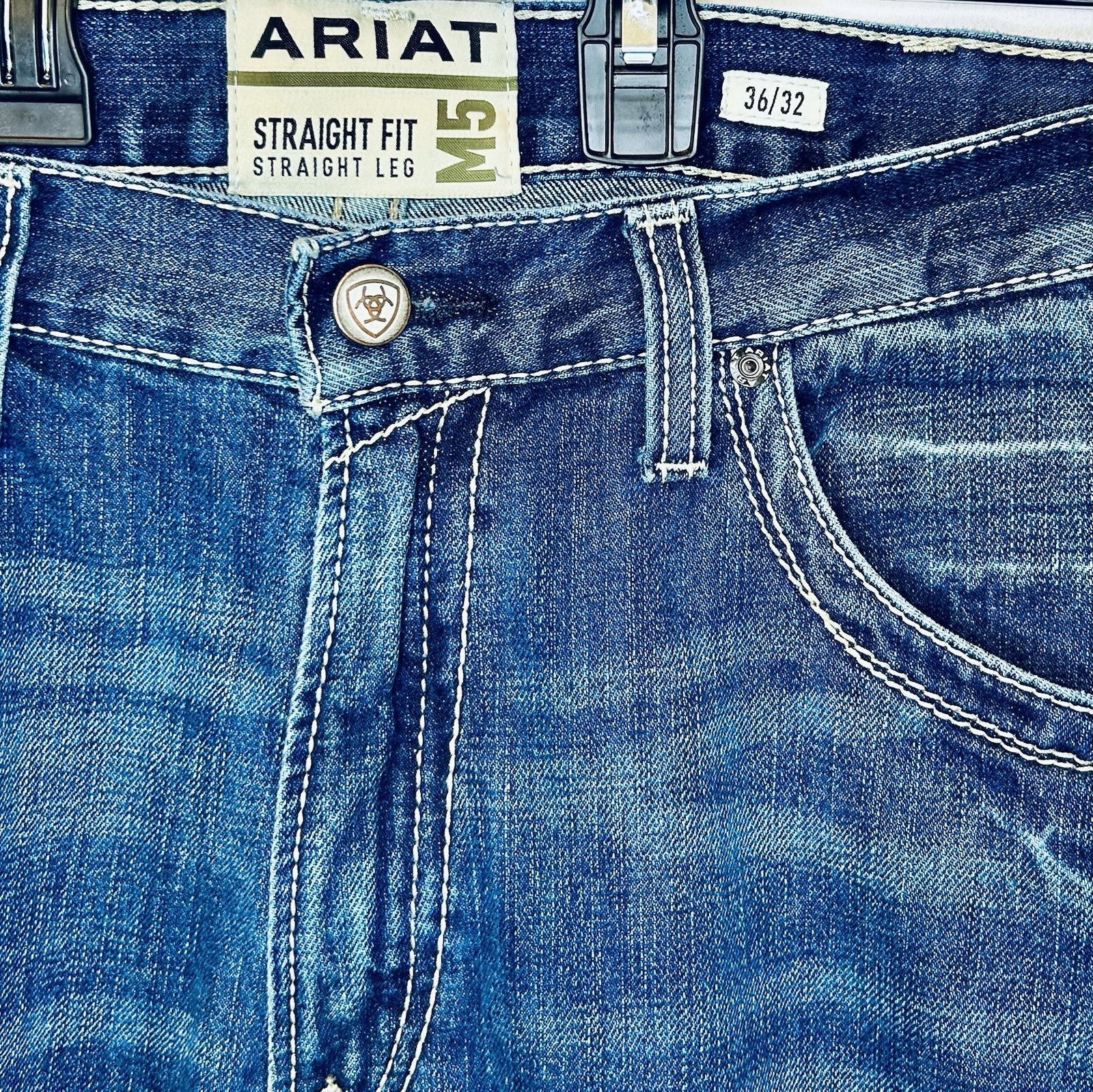 Ariat M5 Slim Straight Leg Blue Jeans Denim Mens Size 36x32