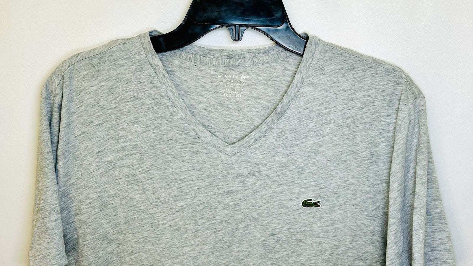 LACOSTE Pima Cotton GREY HEATHER V-Neck T-Shirt French , US Large