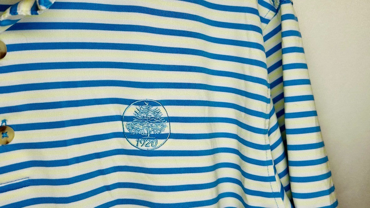 Harlestons Heritage Tailored Fit Striped Golf Polo Shirt Men’s Large Blue/Yellow