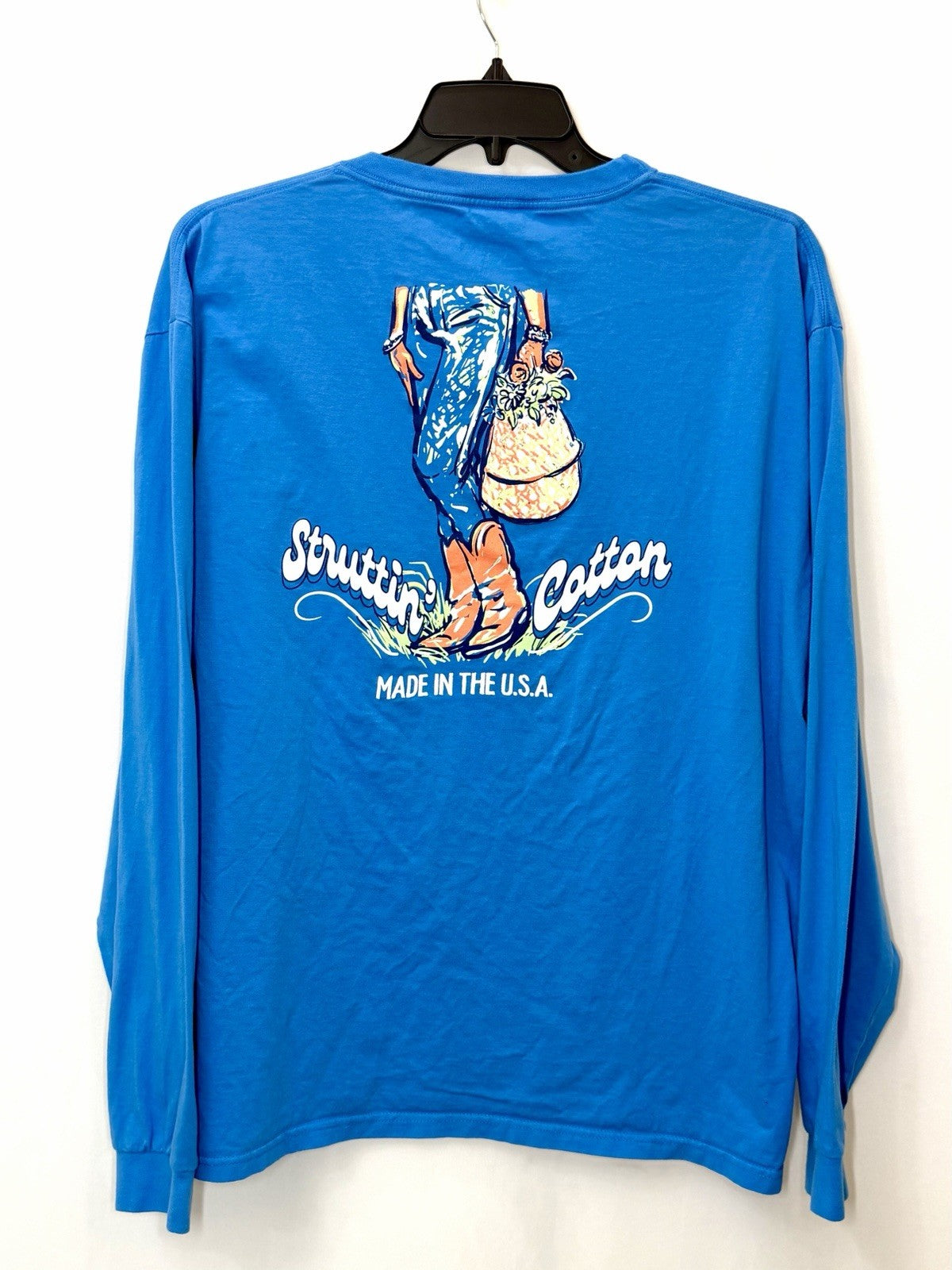 Struttin’ Cotton Graphic Tee Womens 2XL XXL Blue Southern Western Country Boots