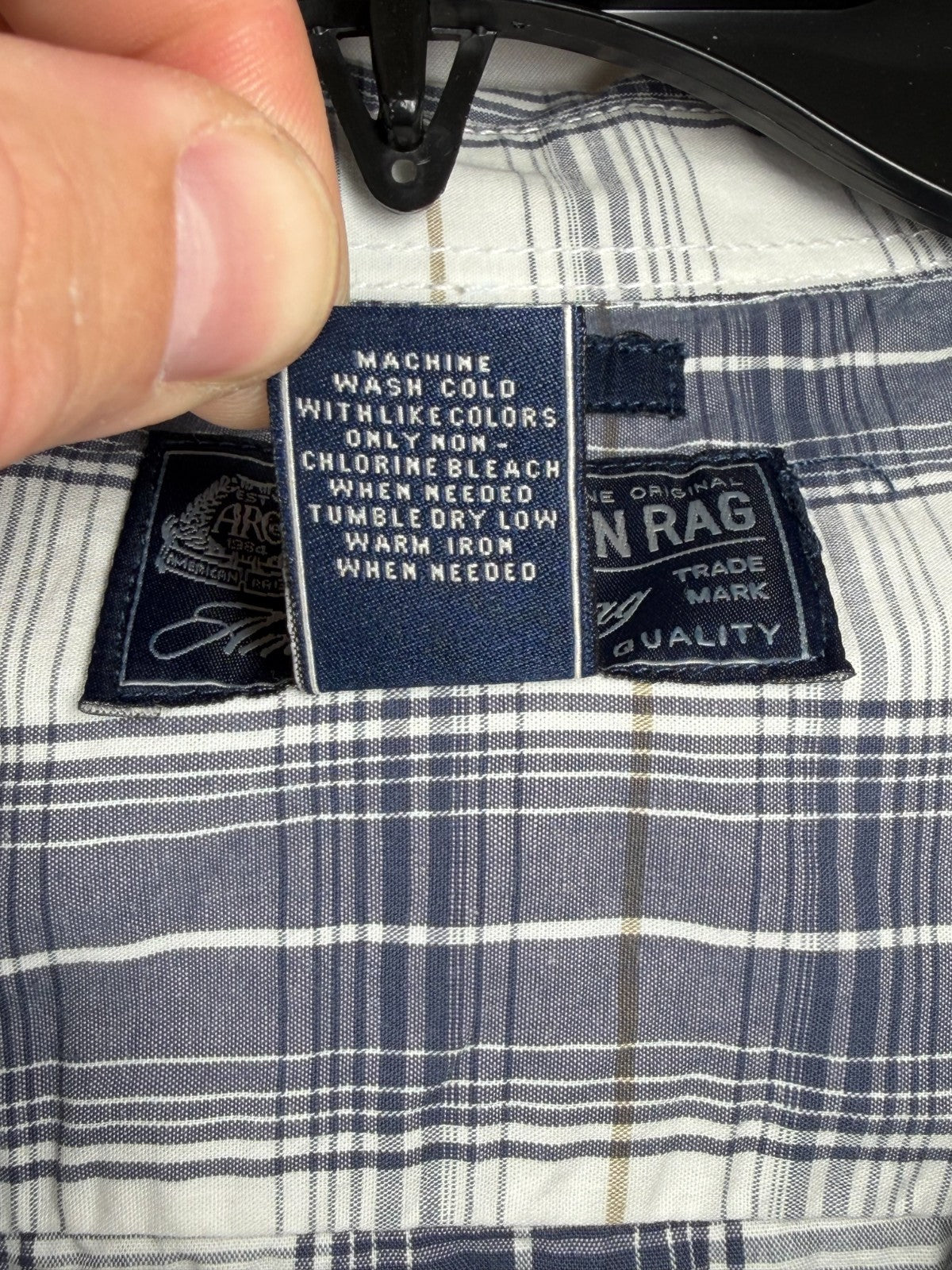 American Rag Mens Shirt XL Gray White Plaid Long Sleeve Button Down Double