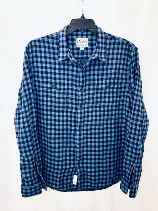 Lucky Brand Shirt Mens XL Blue Saturday Stretch Flannel Casual Lightweight