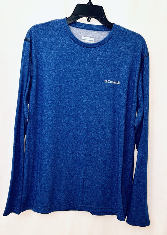 Columbia Men's Large Shirt Omni Wick Blue Long Sleeve Heat Stretch