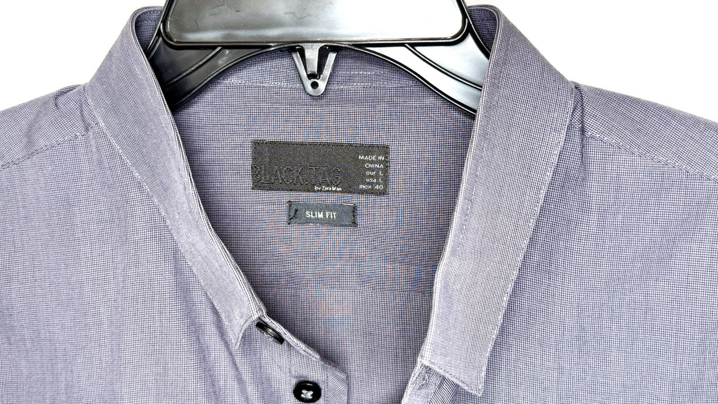 Black Tag By Zara Slim Fit Dress Shirt Men’s L Grey Micro Pindot Gingham