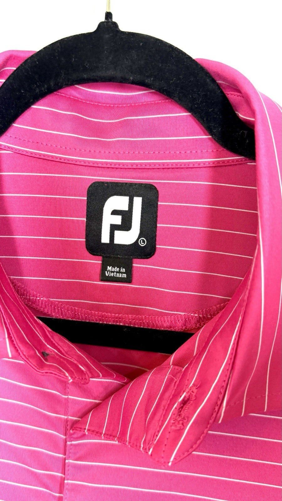 FootJoy Mens Golf Polo Shirt Pink White Striped Stretch Embroidered Top Tall L