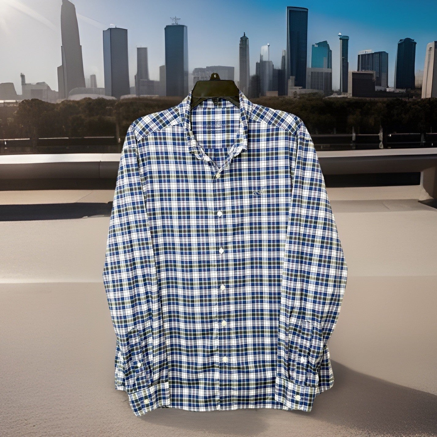 Vineyard Vines Whale Shirt Men Large L Classic Fit Performance Plaid Long Sleeve