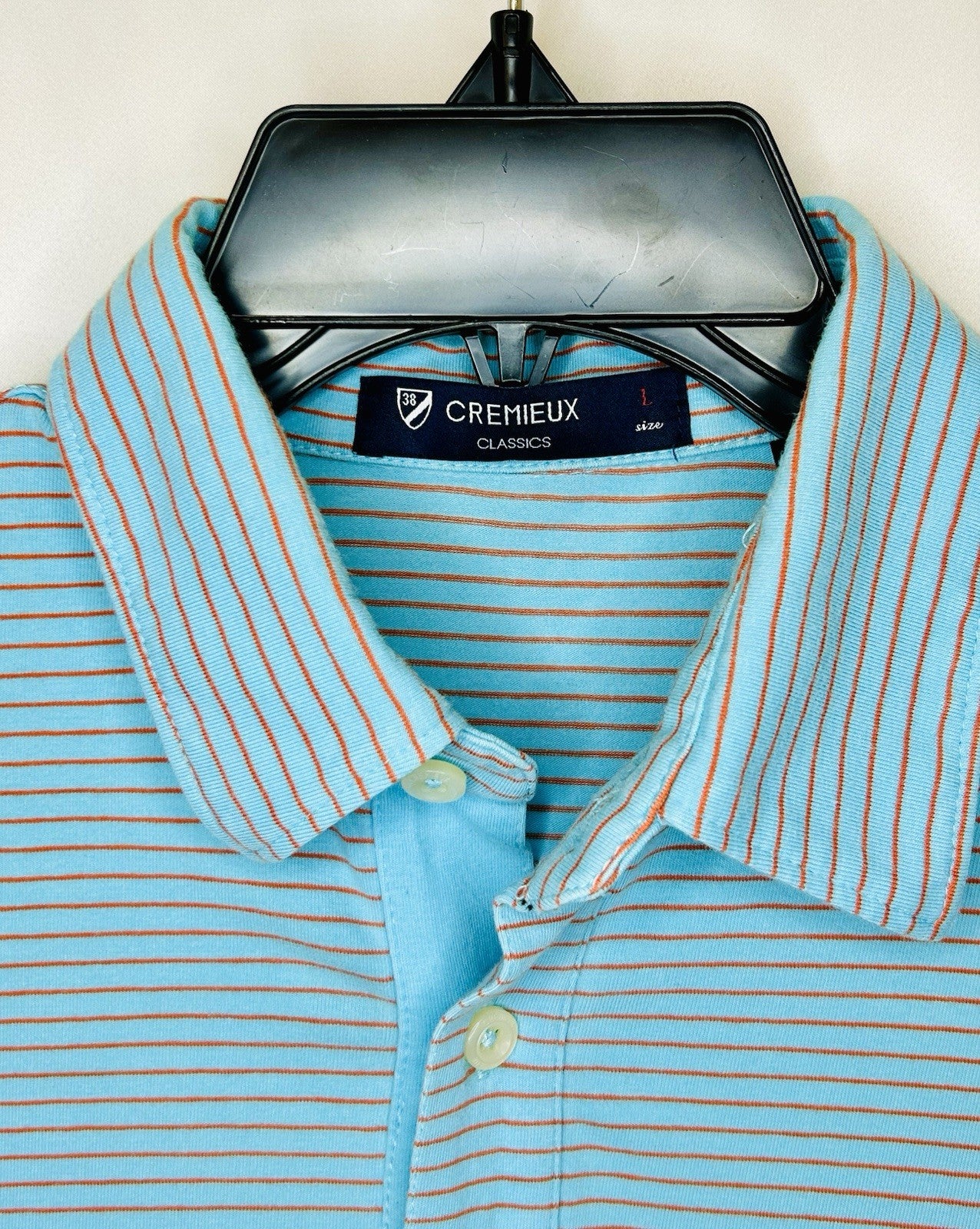 Cremieux Classics Golf Polo Men’s Large Baby Blue/Orange Striped