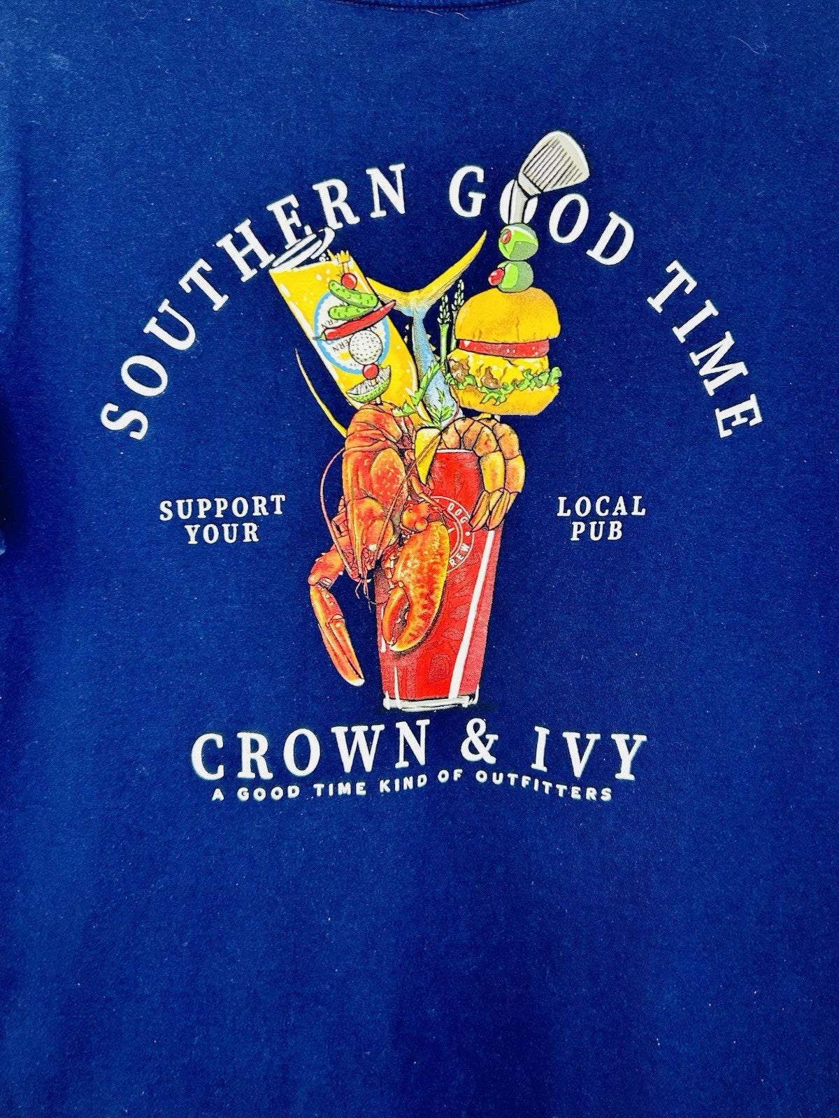 Crown & Ivy “Support Local Pub” Men’s Large Blue Short Sleeve Graphic Tee