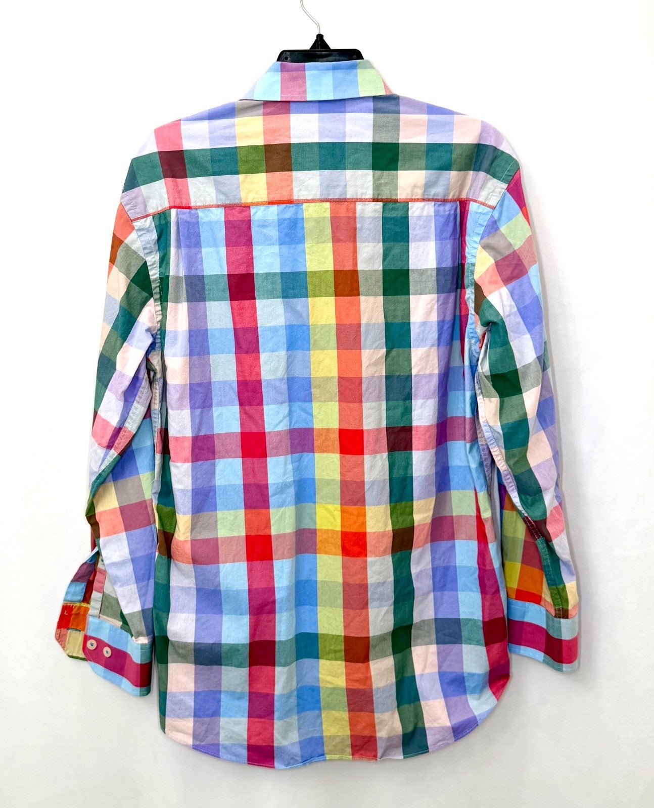 Alan Flusser multi-color rainbow plaid button-down shirt is a size Small