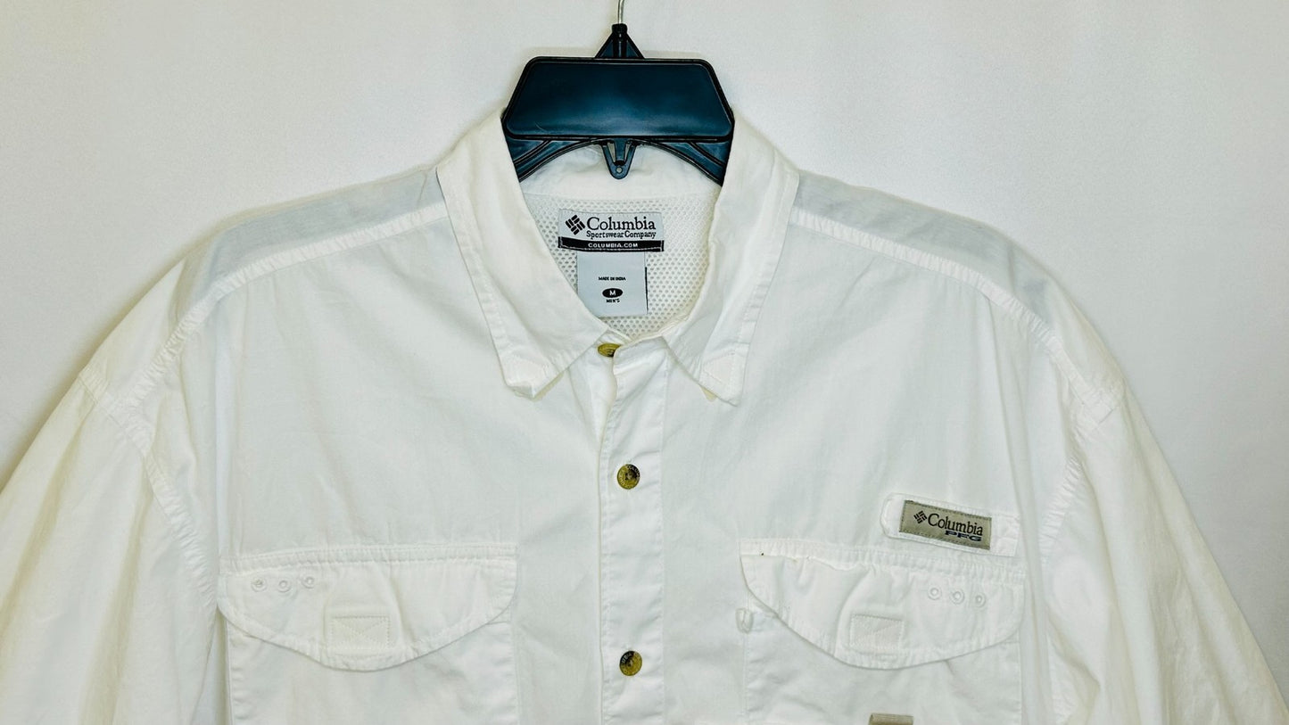 Columbia PFG White Short Sleeve Fishing Shirt Mens Size Medium Vented Outdoors `
