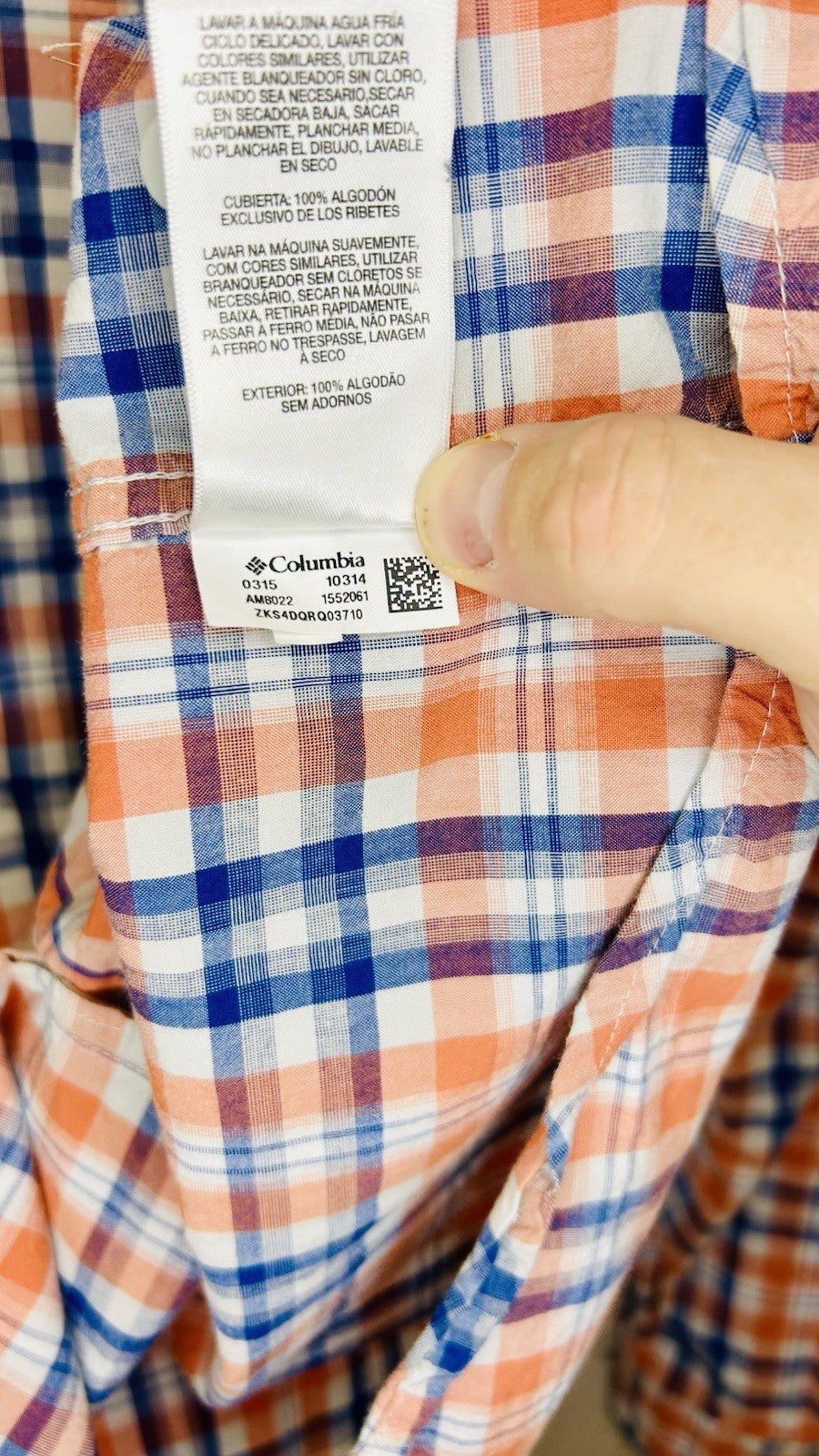 Columbia Plaid Button Up Shirt Long Sleeve Outdoor Casual Blue/Orange Mens Small