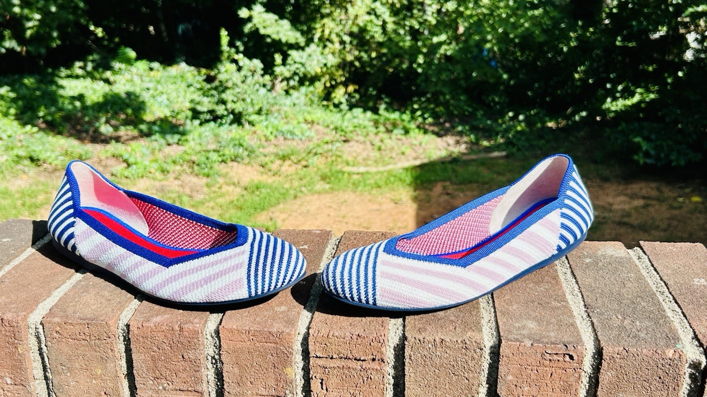 NWOT ROTHYS Pink Mixed Stripe Flat Rare Retired Size US 9
