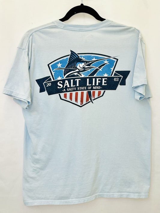 Salt Life Men's Marlin State of Mind Short Sleeve Tee- Blue Stone - Size Medium
