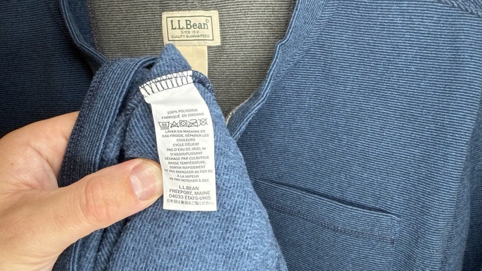 LL Bean Slightly Fitted Waffle Henley Blue Long Sleeve Thermal Shirt Large Reg