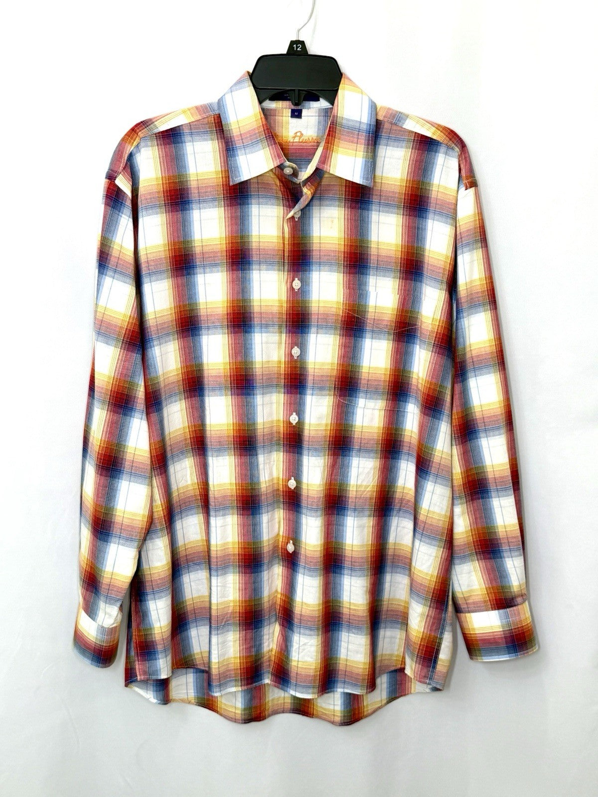Alan Flusser Mens Shirt Medium M Rainbow Plaid Cotton Long Sleeve Button Down