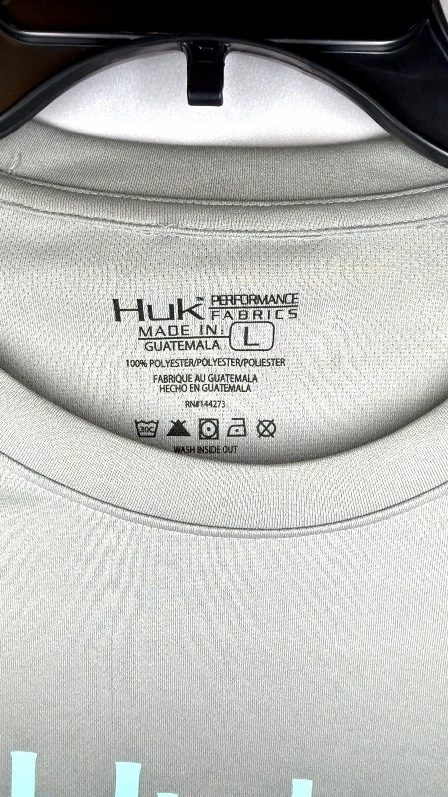 Huk Performance Fishing Shirt Strike Solid Long Sleeve Large Gray w/Blue Logo