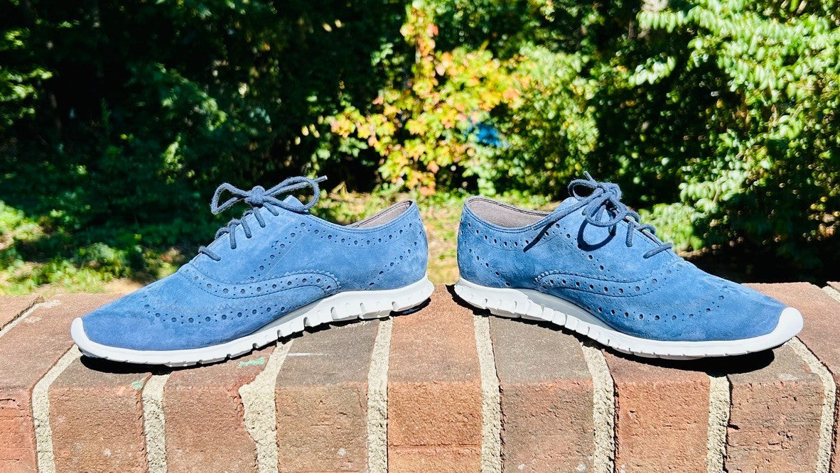 Cole Haan Zerogrand Wingtip Oxfords Blue Suede Women's Shoes Size 7.5 B EUC