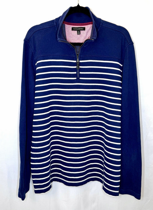 Banana Republic Sweatshirt Men’s XL Blue White Stripe Knit 100% Cotton 1/4 Zip