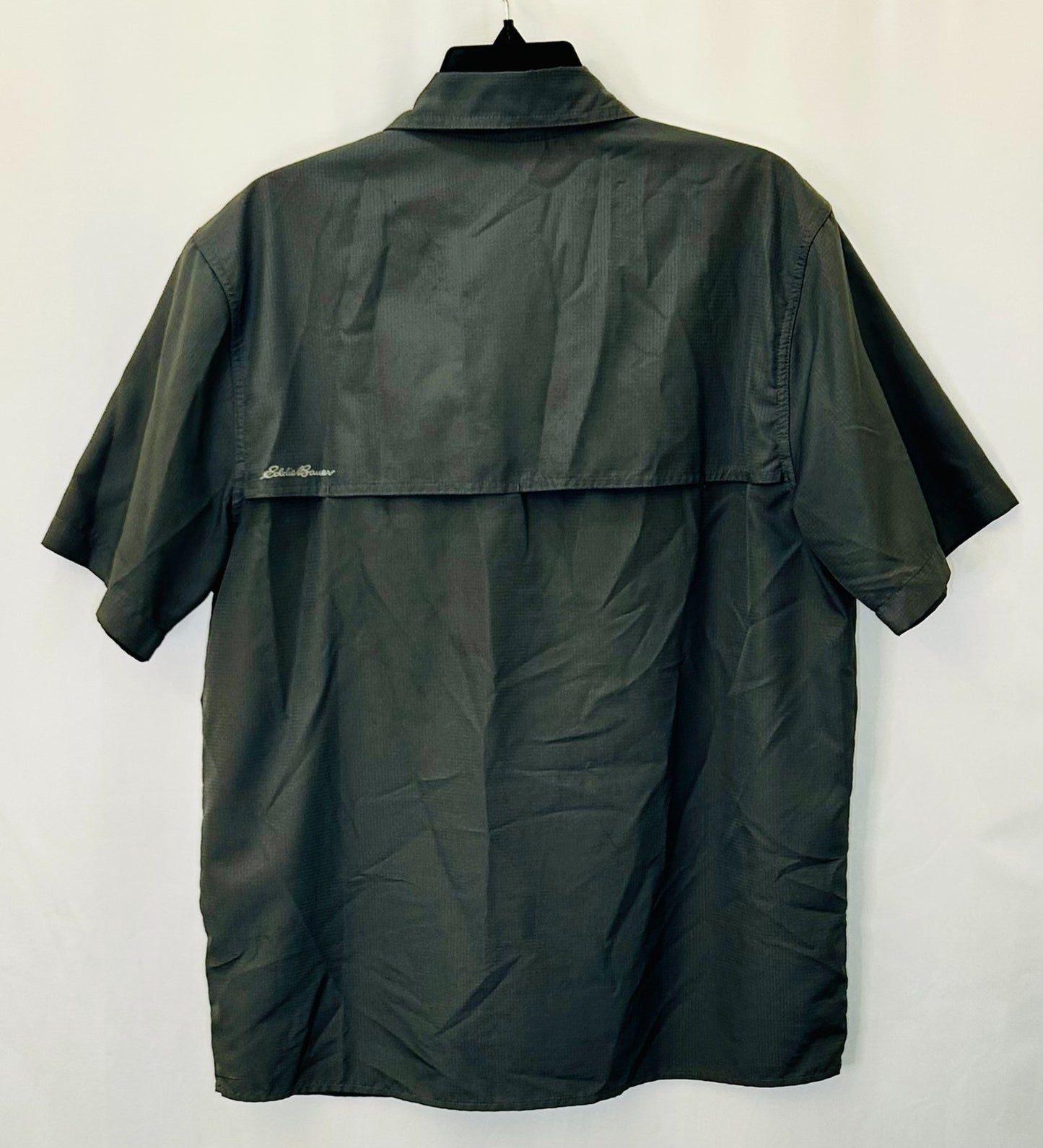 Eddie Bauer Shirt Men's M Gray Tech Woven Vented Pocket Fishing Hiking Outdoor