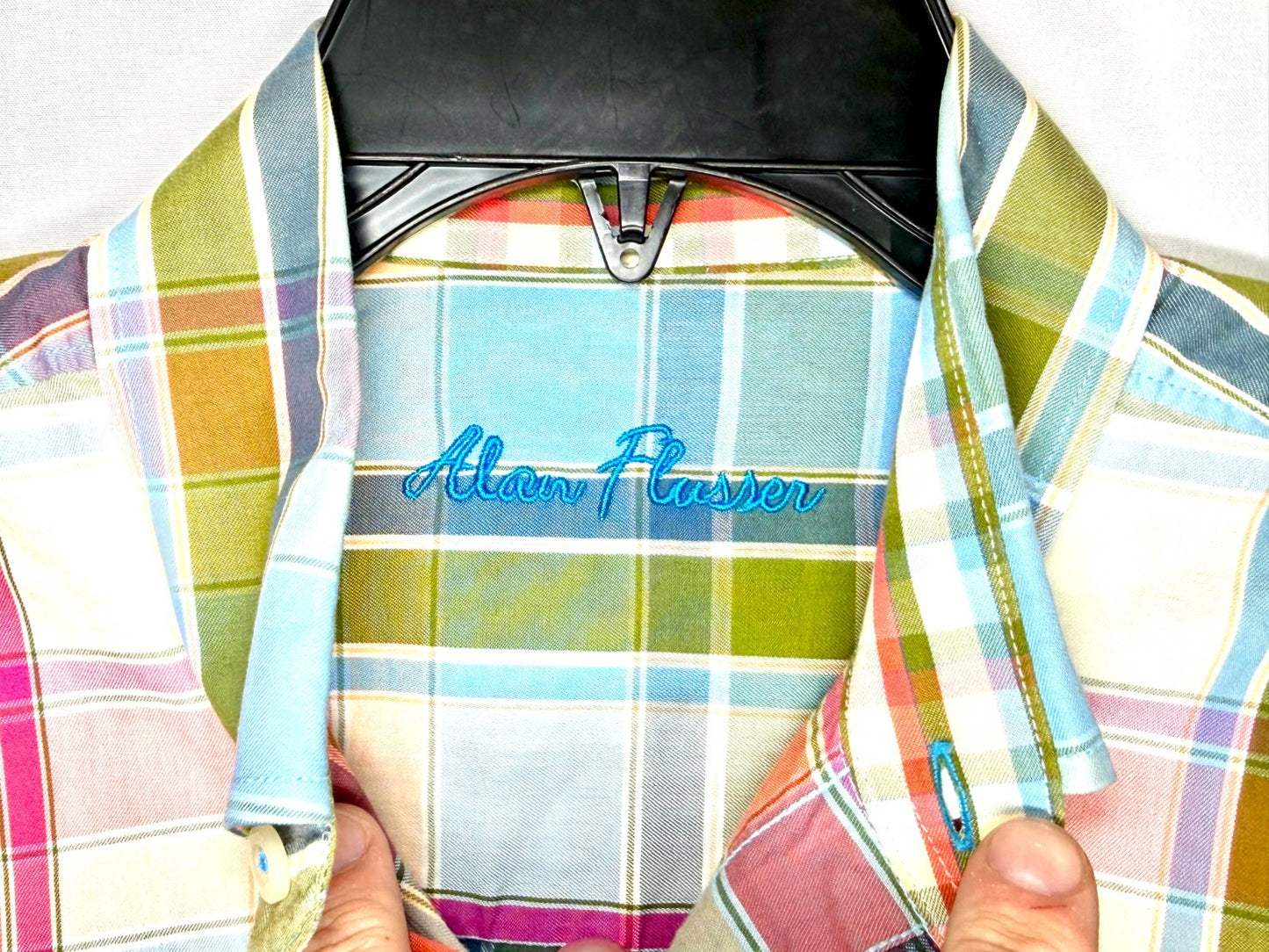 Alan Flusser Men's Size Small Multicolor Plaid 100% Cotton Long Sleeve Button