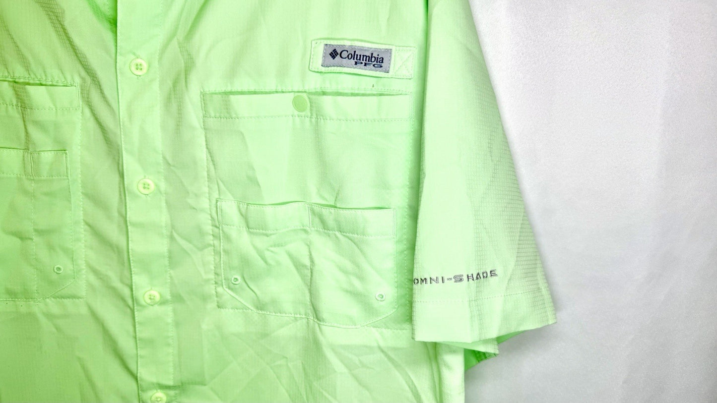 Columbia PFG Men's Vented Short Sleeve Button Down Shirt Medium Light Green