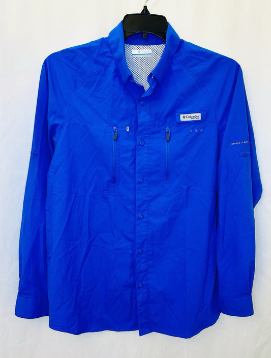 Columbia PFG Performance Fishing Shirt Small Omni-Shade L/S Button Up Blue
