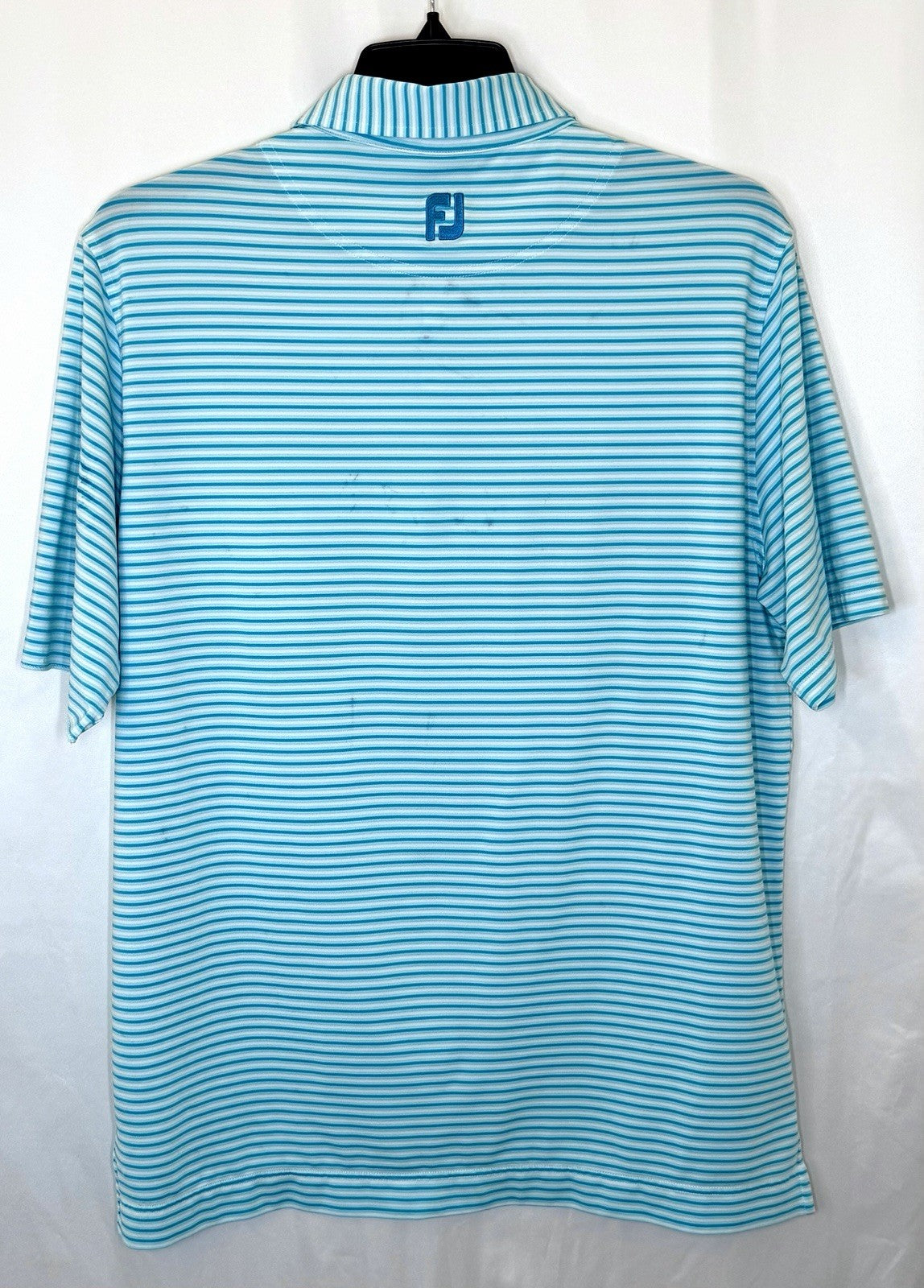 Foot Joy Polo Shirt Mens Teal Striped Stretch Golf Performance Size XL Logo