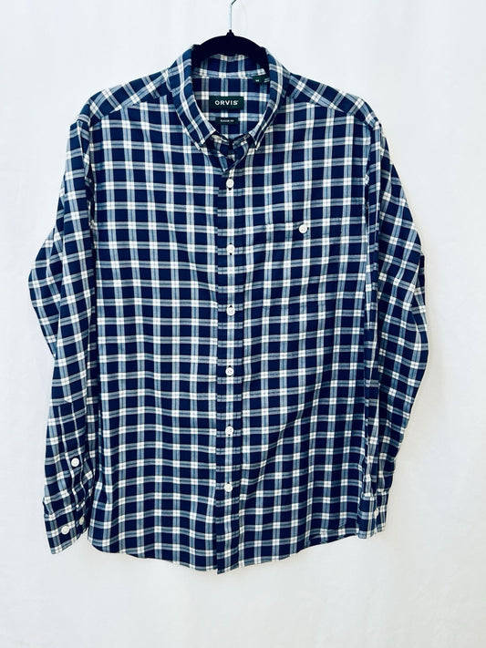 Orvis Shirt Mens Medium No Wrinkle Gingham Plaid Button Down Long Sleeve Fishing