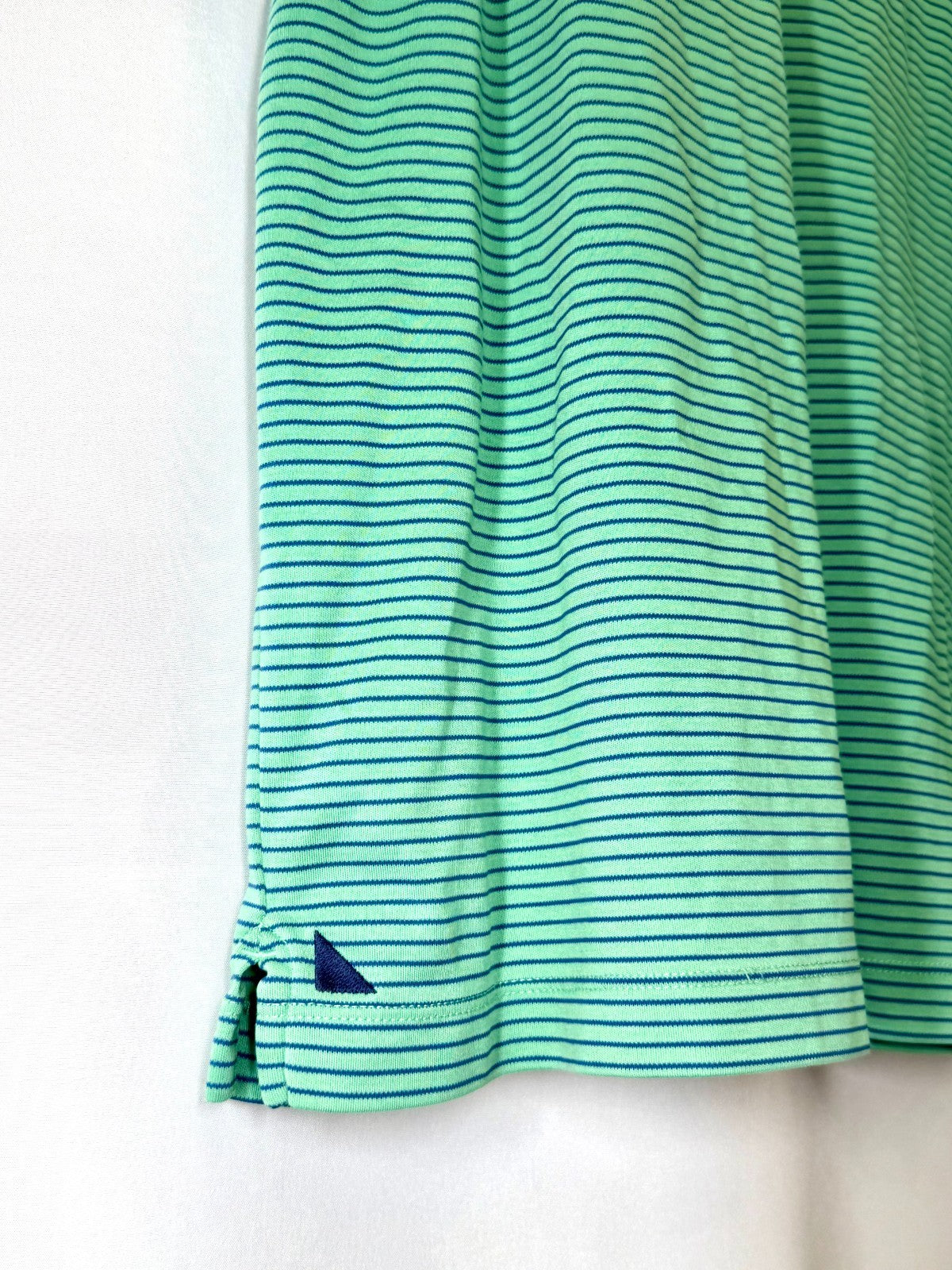UNTUCKit Shirt Mens Large Axios Green Blue Striped 100% Cotton Polo Short Sleeve