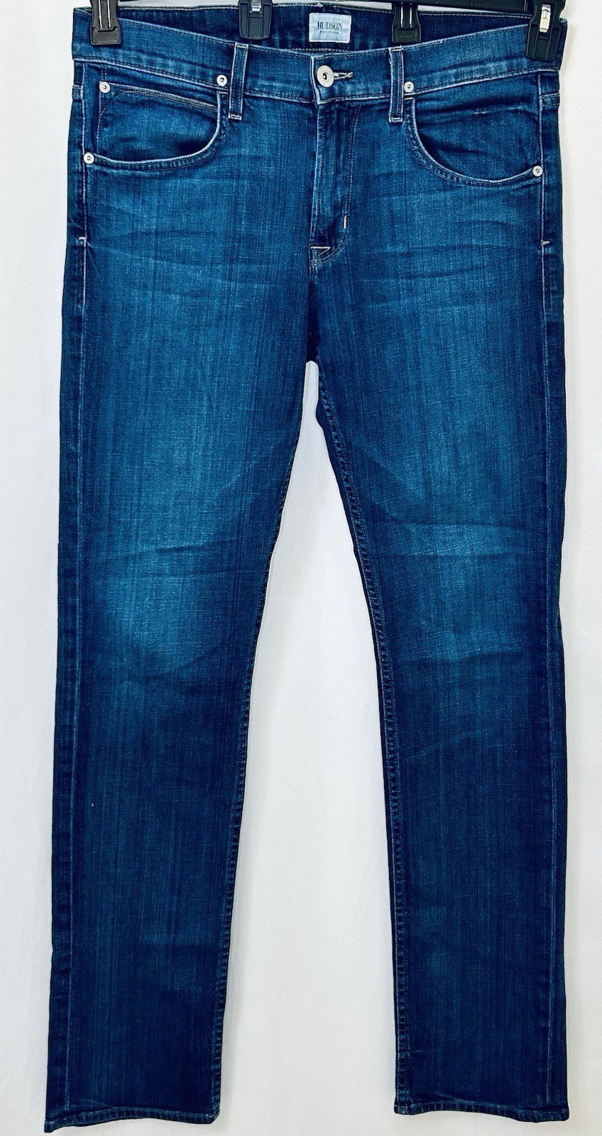 Hudson Jeans Mens 33x32 Byron Five Pocket Straight Blue Button-Fly Preppy City