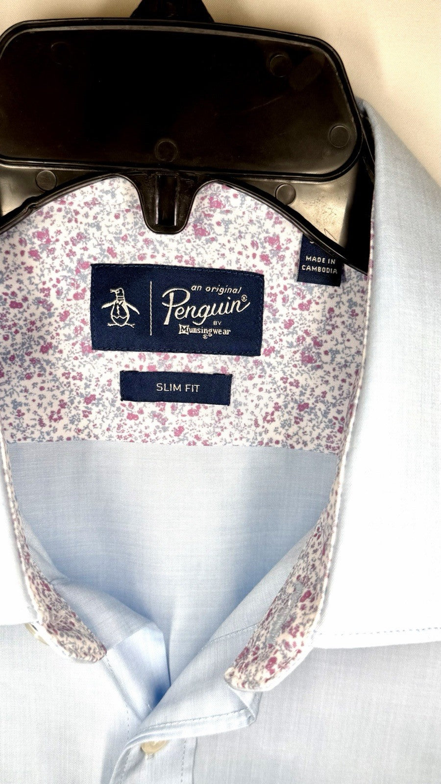 Original Penguin Shirt Mens 16 32/33 Light Blue Heritage Slim Fit Stretch Shirt