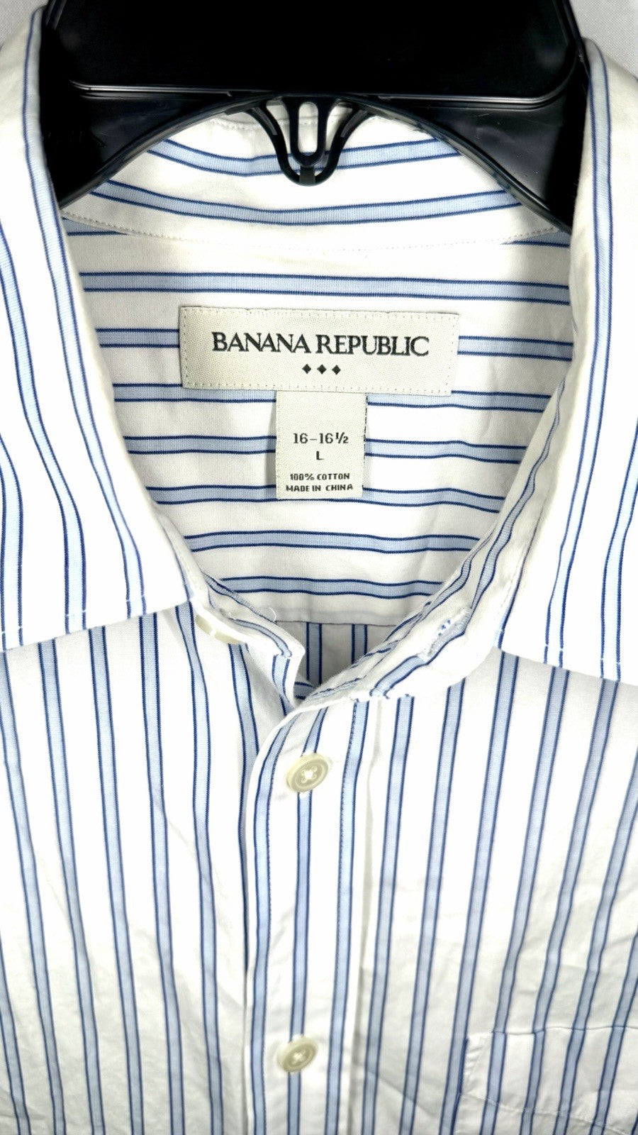 Banana Republic Shirt Men’s L 16-16.5 Button-Up Blue Striped Long Sleeves Cotton
