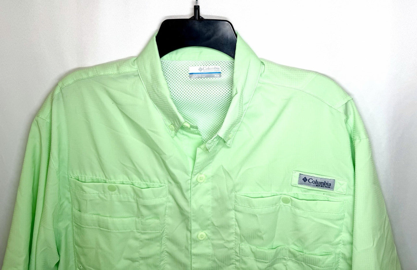 Columbia PFG Men's Vented Short Sleeve Button Down Shirt Medium Light Green