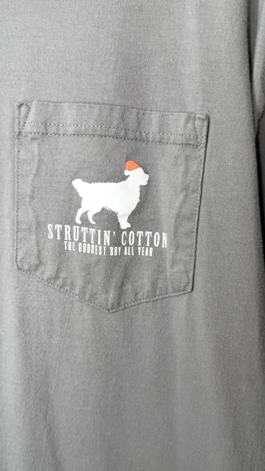Struttin Cotton / Men’s Size Large / Christmas T-shirt / Santa Dog / Pima Cotton