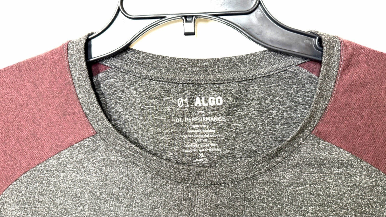 01.Algo Men’s XL Shirt Gray/Red Olympia Raglan Colorblock Tee Short Sleeve