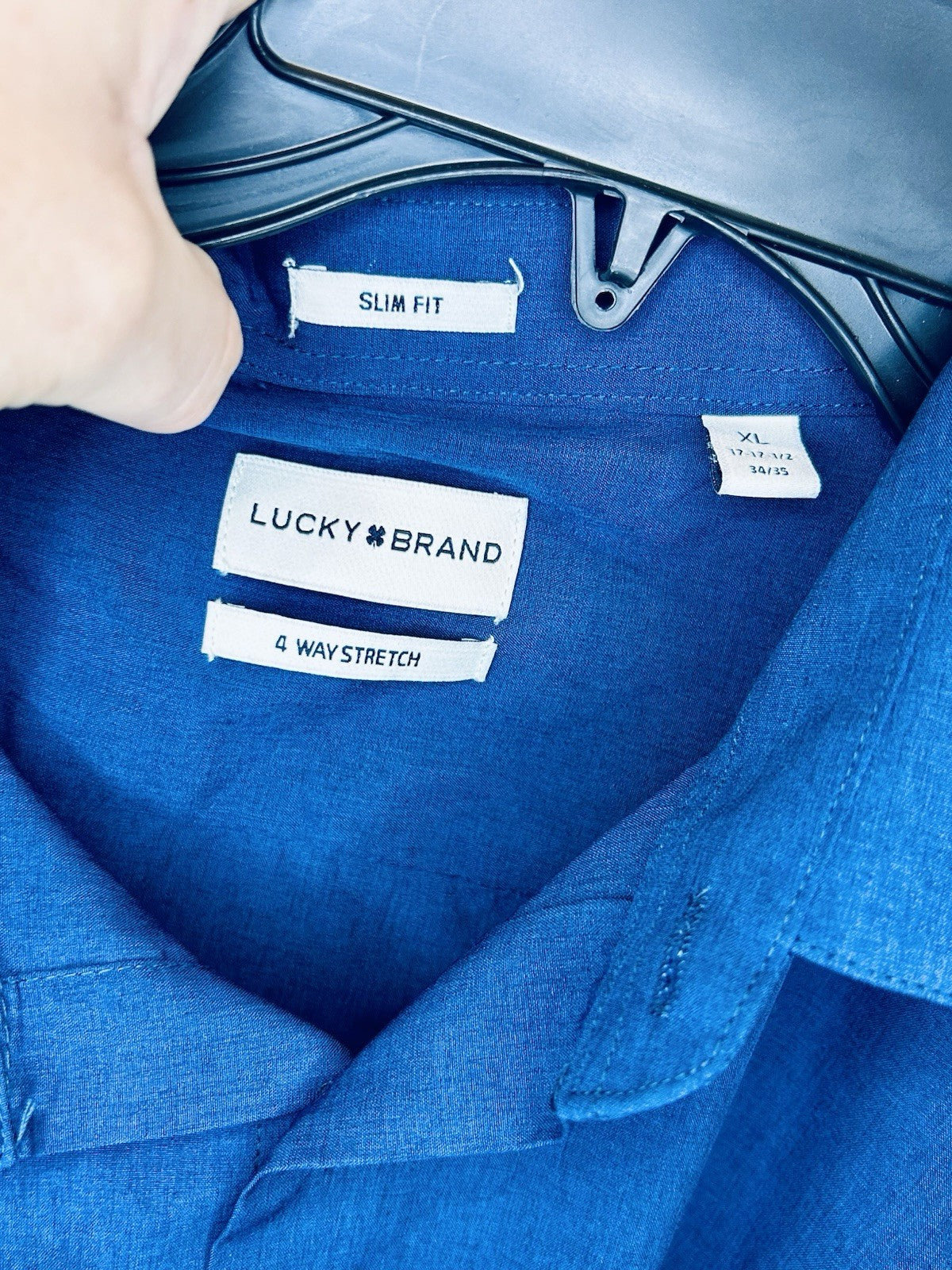 Lucky Brand Blue 4 Way Stretch Button Down Shirt Slim Fit Size XL 17-17.5 34/35
