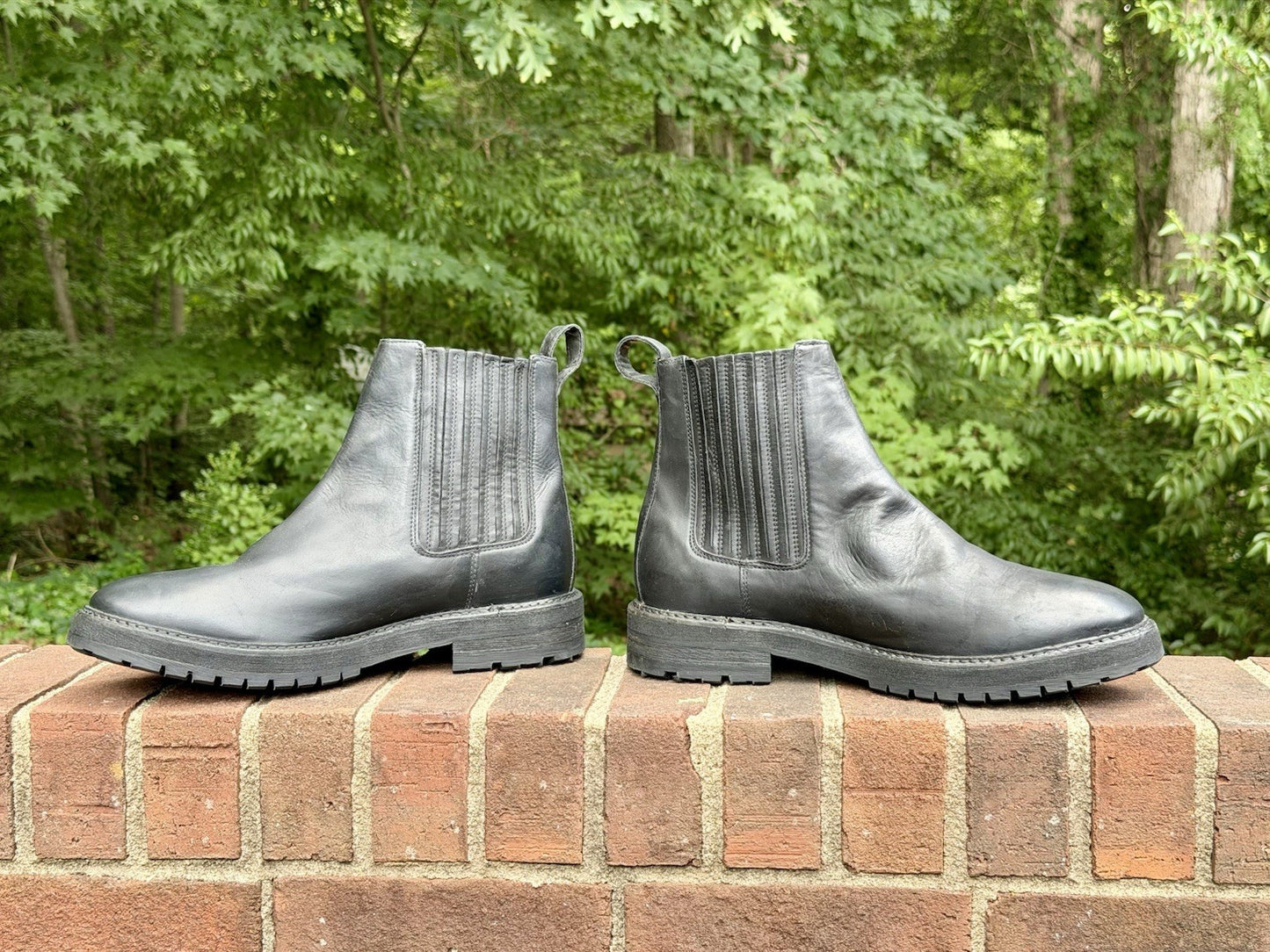AllSaints Bloom Men's Chelsea Boots Washed Black Leather Lug Sole Size 46 US 13