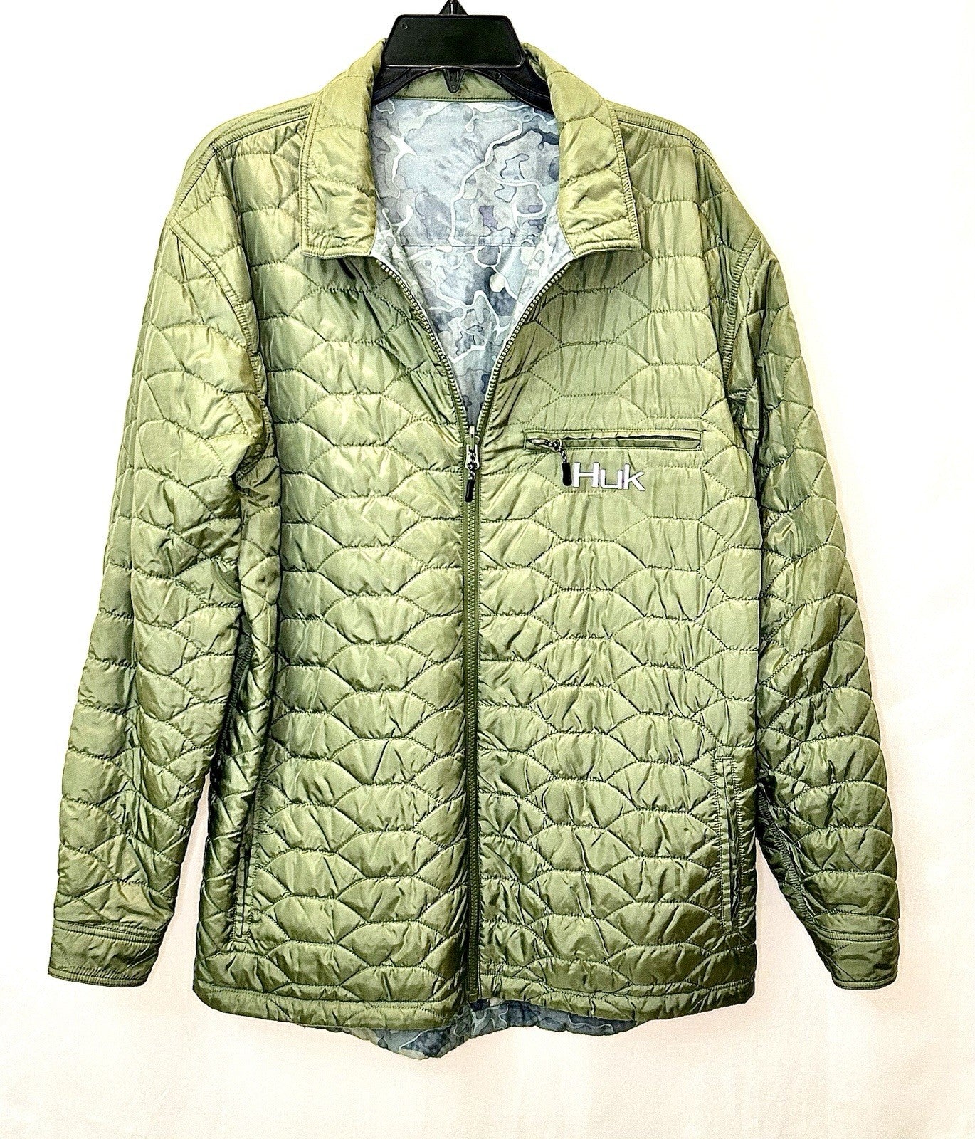 HUK Ballast Reversible Jacket Mens Large Quilted Fishing Water Resistant Outdoor