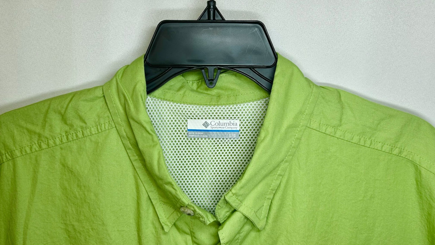 Columbia PFG Shirt Mens Large Green Bonehead Fishing Short Sleeve Vented Pockets