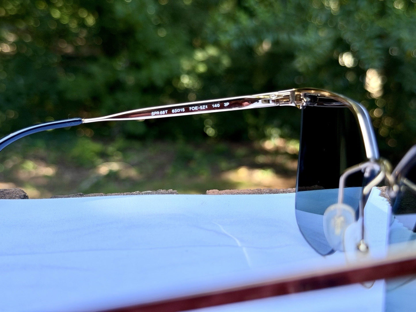 PRADA Cinéma SPR 68T Sunglasses Pale Gold Gray Mirror Polarized Cat Eye PR68TS