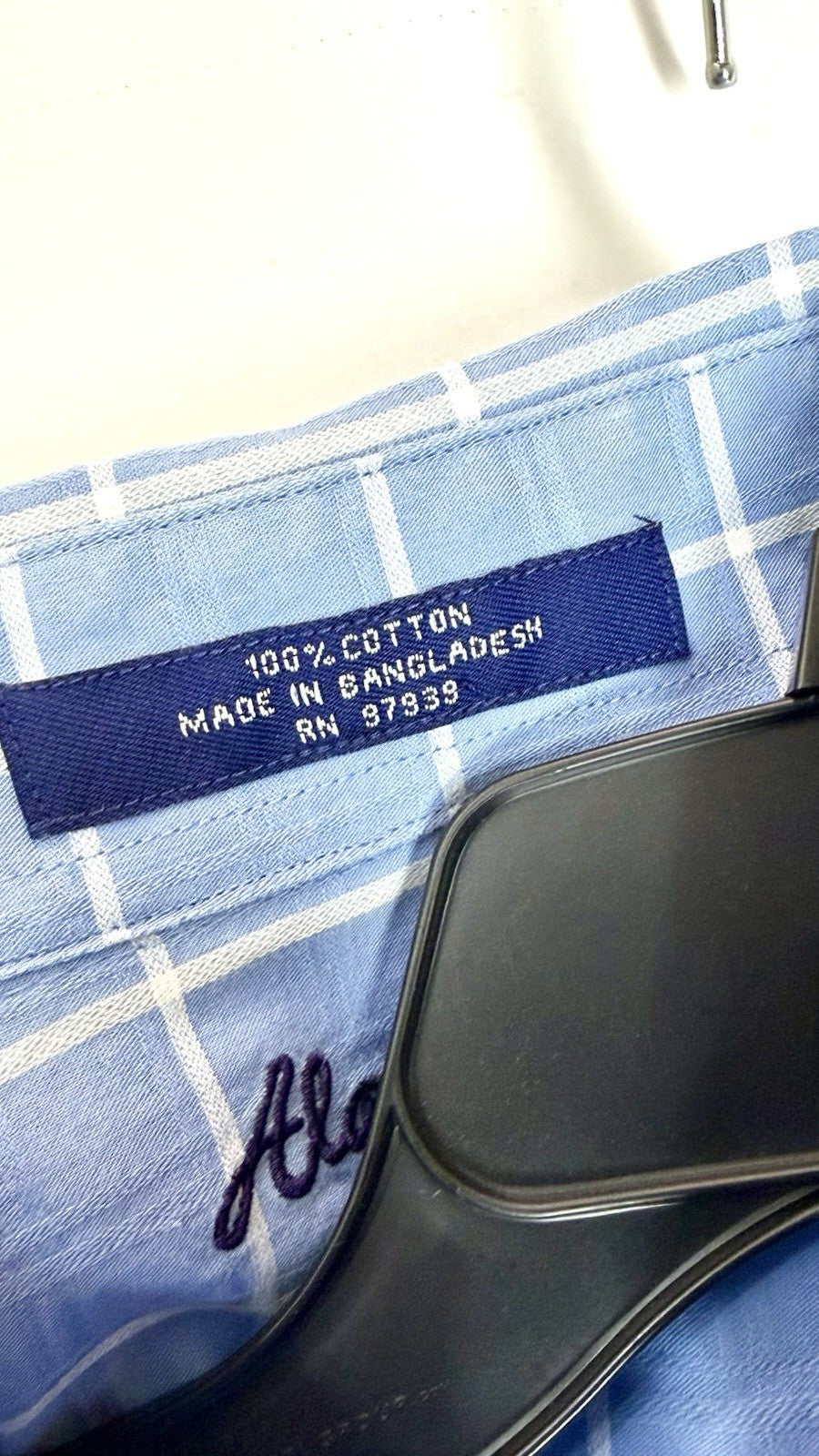 Alan Flusser Men’s Medium Blue Checkered Button Up Mens Shirt Plaid L/S Cotton