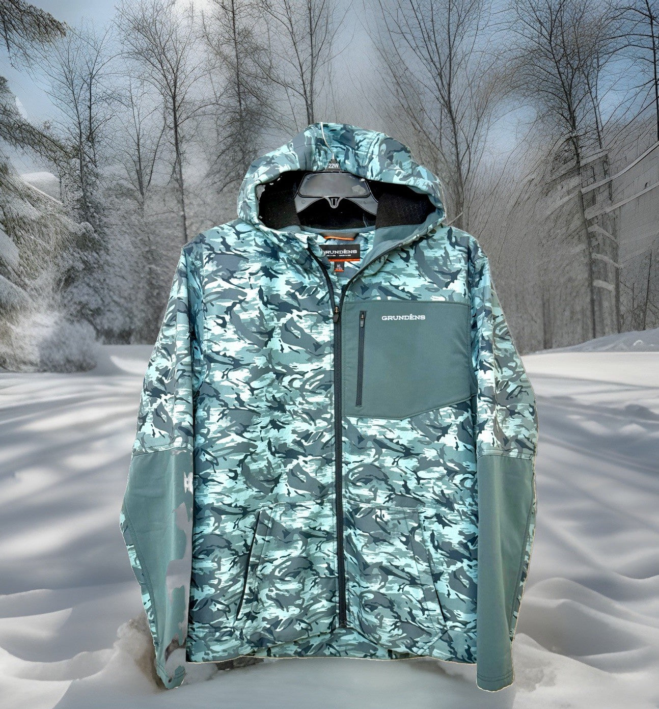 Grundéns Bulkhead Tech Fleece Jacket Mens Size XL Camo Hooded Fishing
